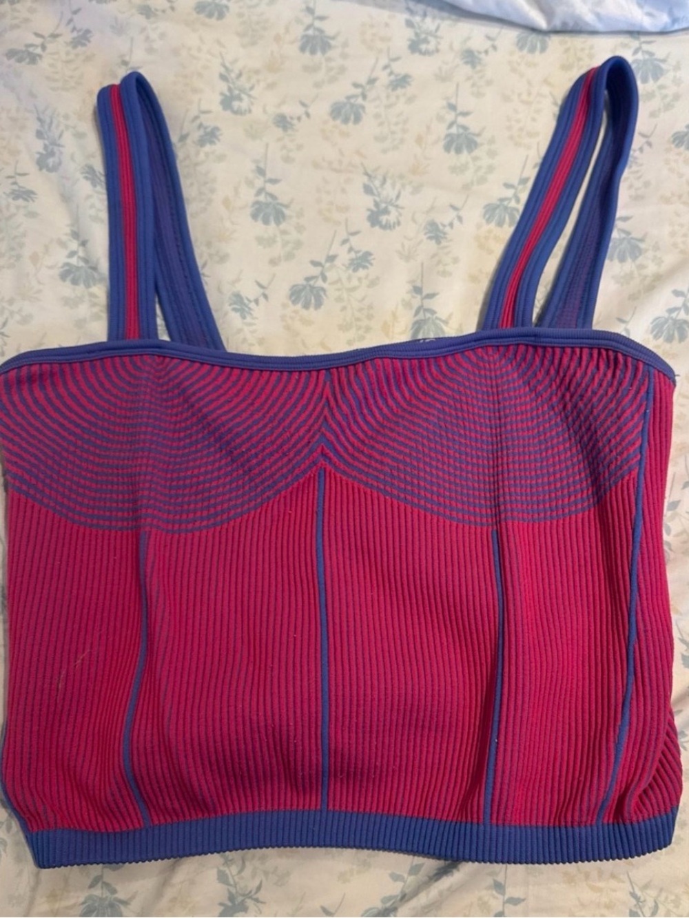 Zara Pink and Blue Ribbed Bandeau Tank